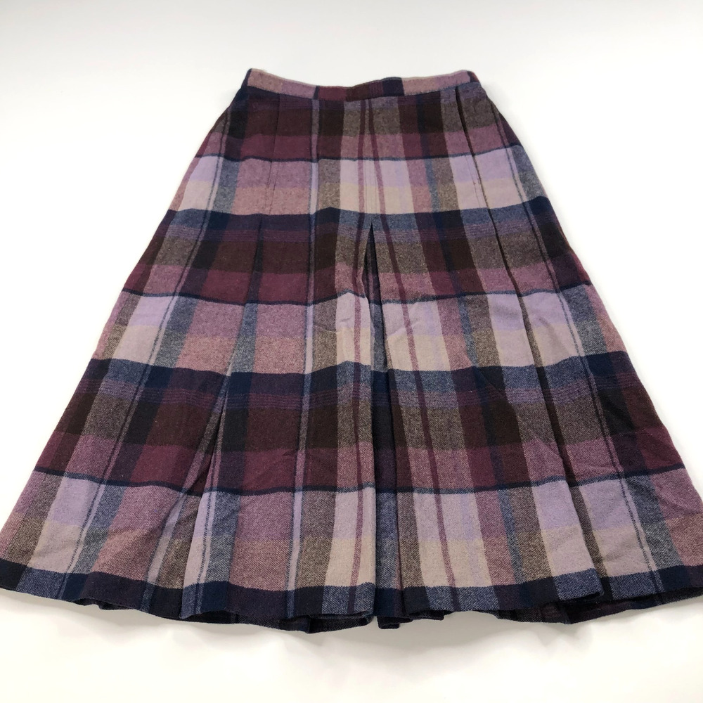 Liliane Burty Paris EUR 40 US LG (Fit 26In) Wool Pintuck Lined Midi Skirt Purple